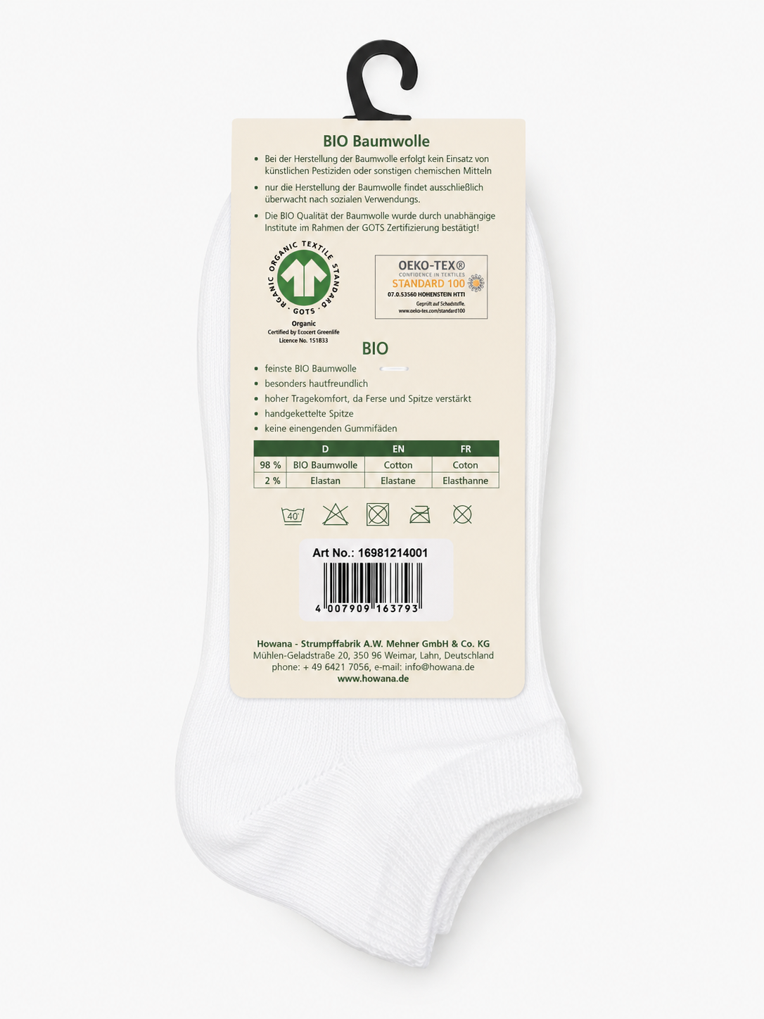 You For Nature Bio Baumwoll-Sneaker-Socken – Weiß - 2er Pack