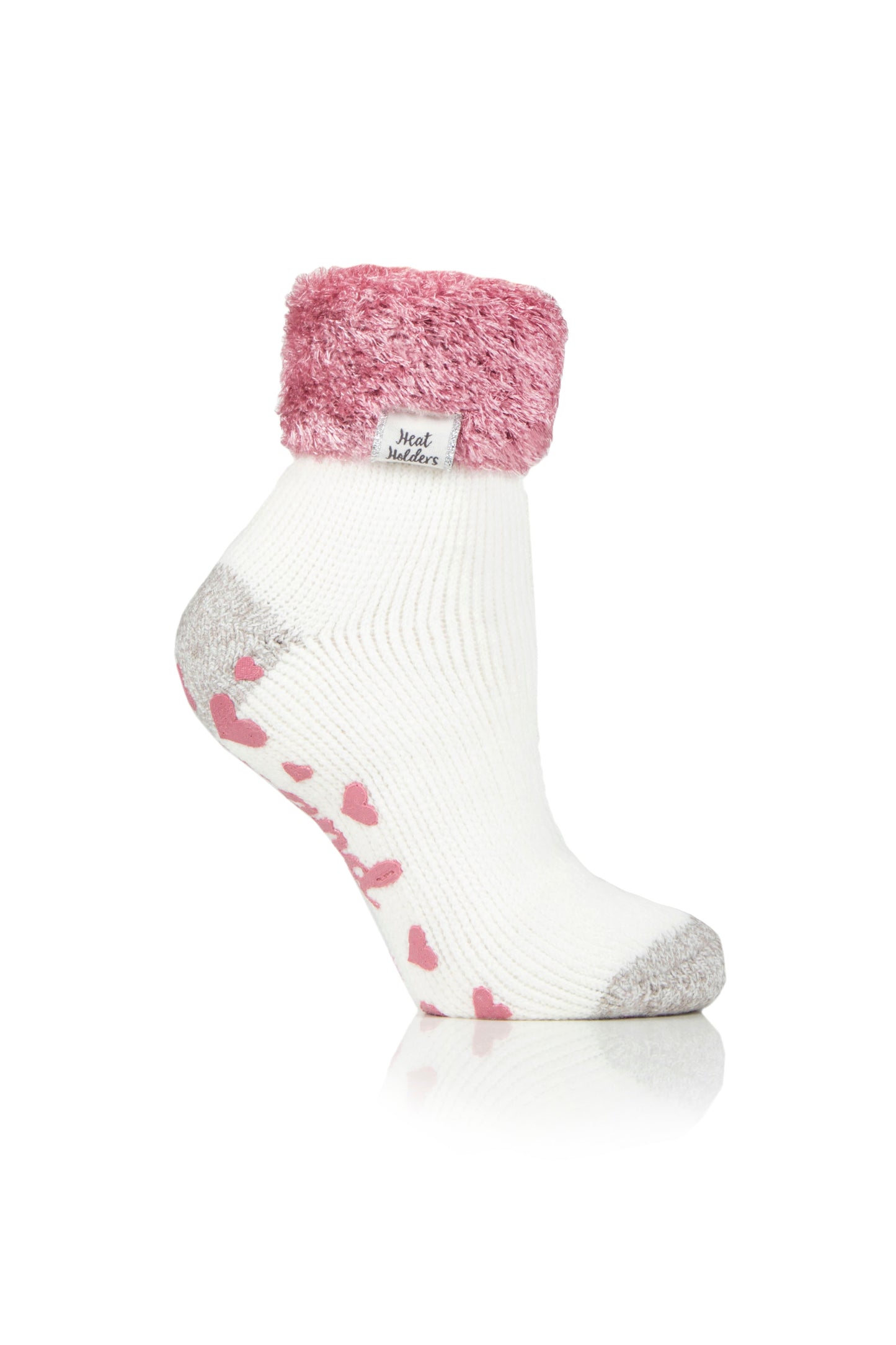 Ladies Original Lounge Socks with Turnover Feather Top - Pink & Cream
