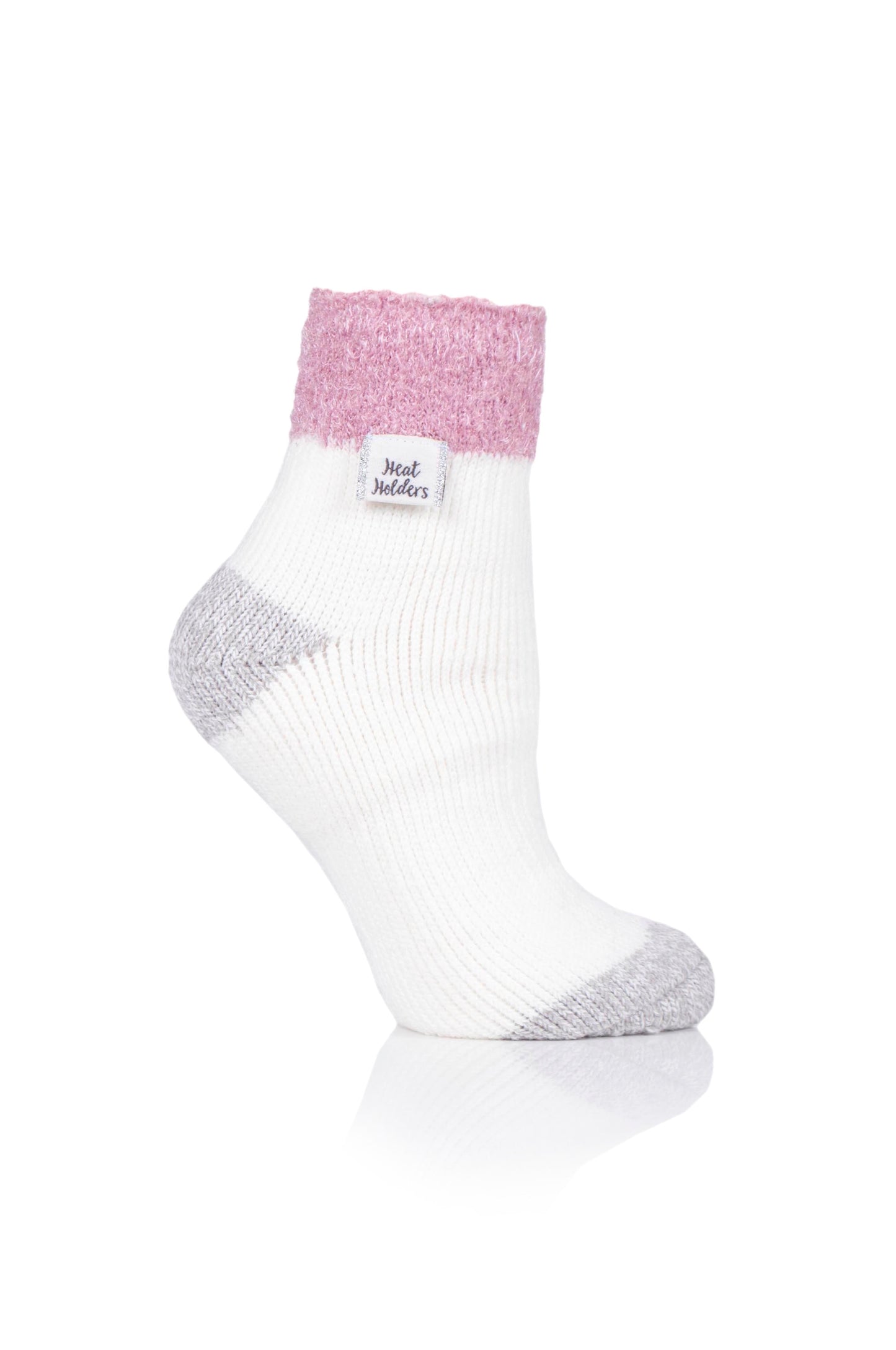 Ladies Original Lounge Socks with Turnover Feather Top - Pink & Cream