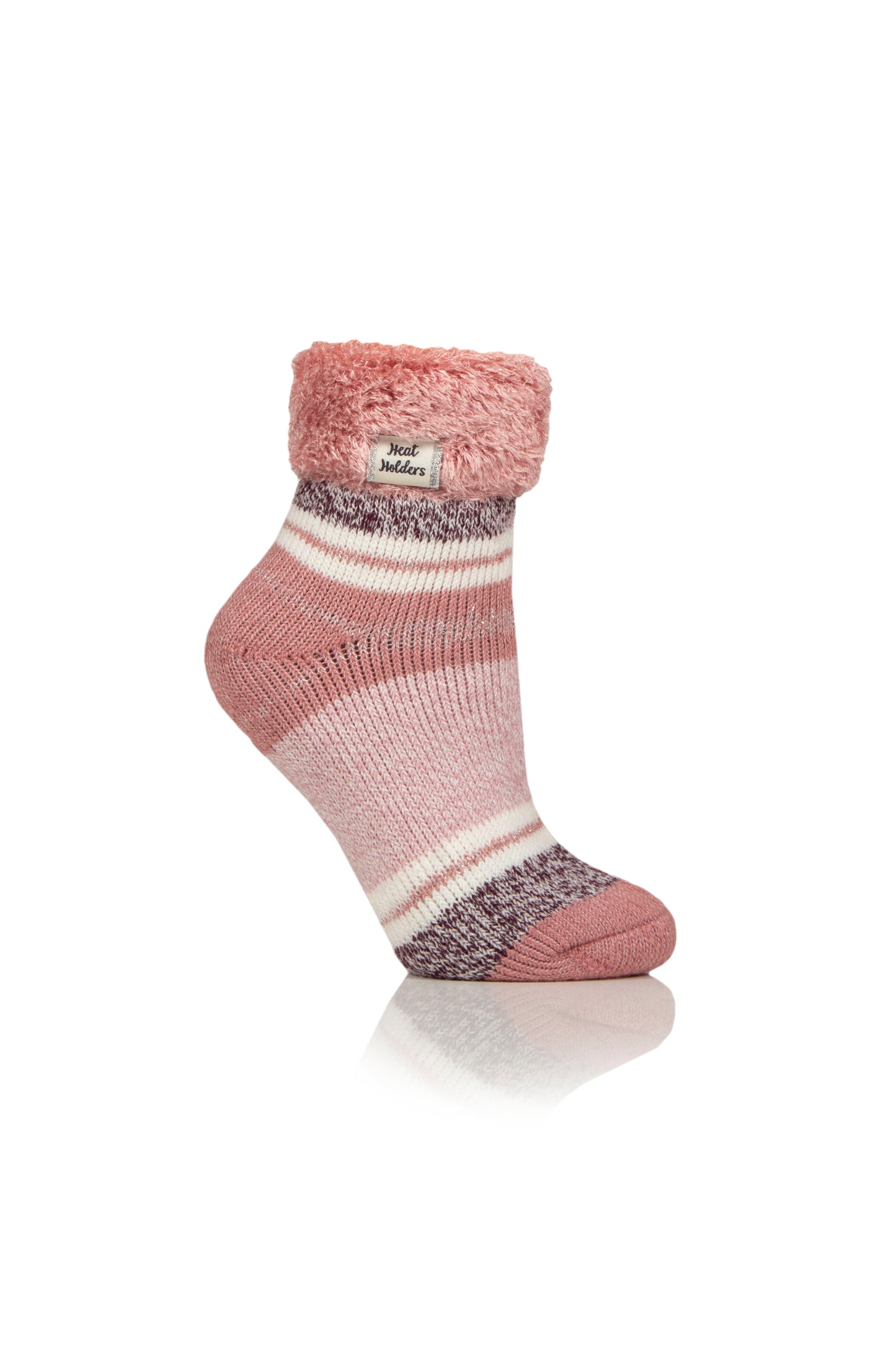 Ladies Original Halda Stripe Sleep Socks with Turnover Top - Muted Coral