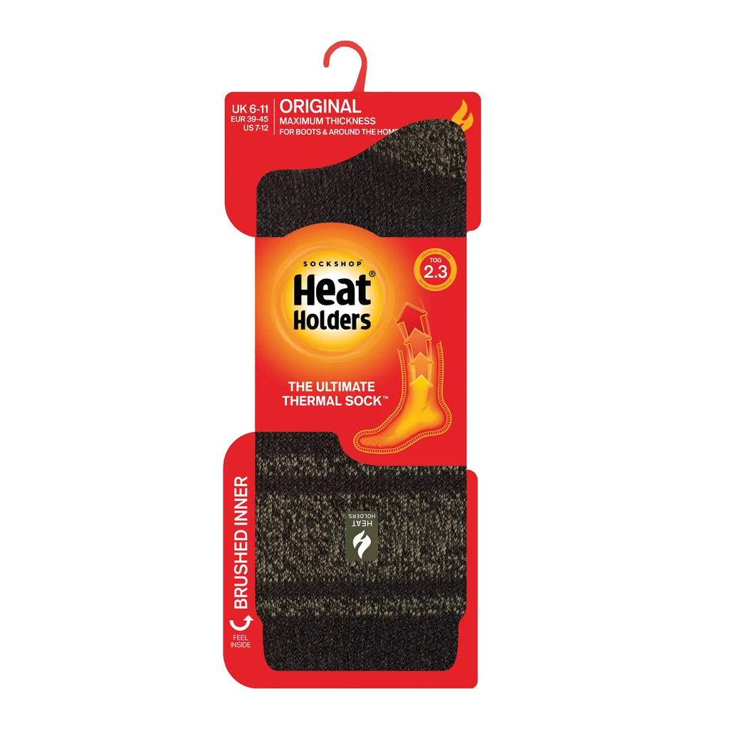 Heat Holders Herren Original Athens Stripe Thermosocken – Anthrazit & Oliv