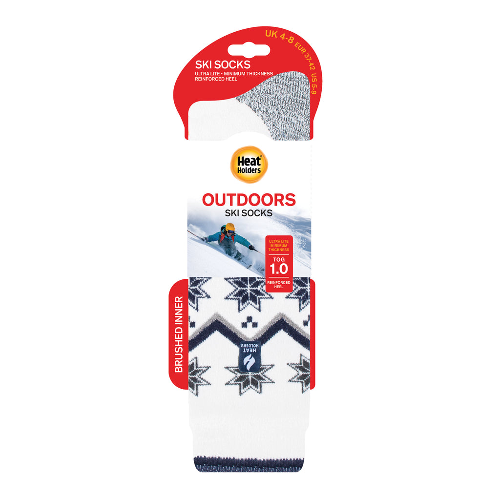 Heat Holders Damen Ultraleichte lange Ski- und Snowboardsocken - Creme Fairisle