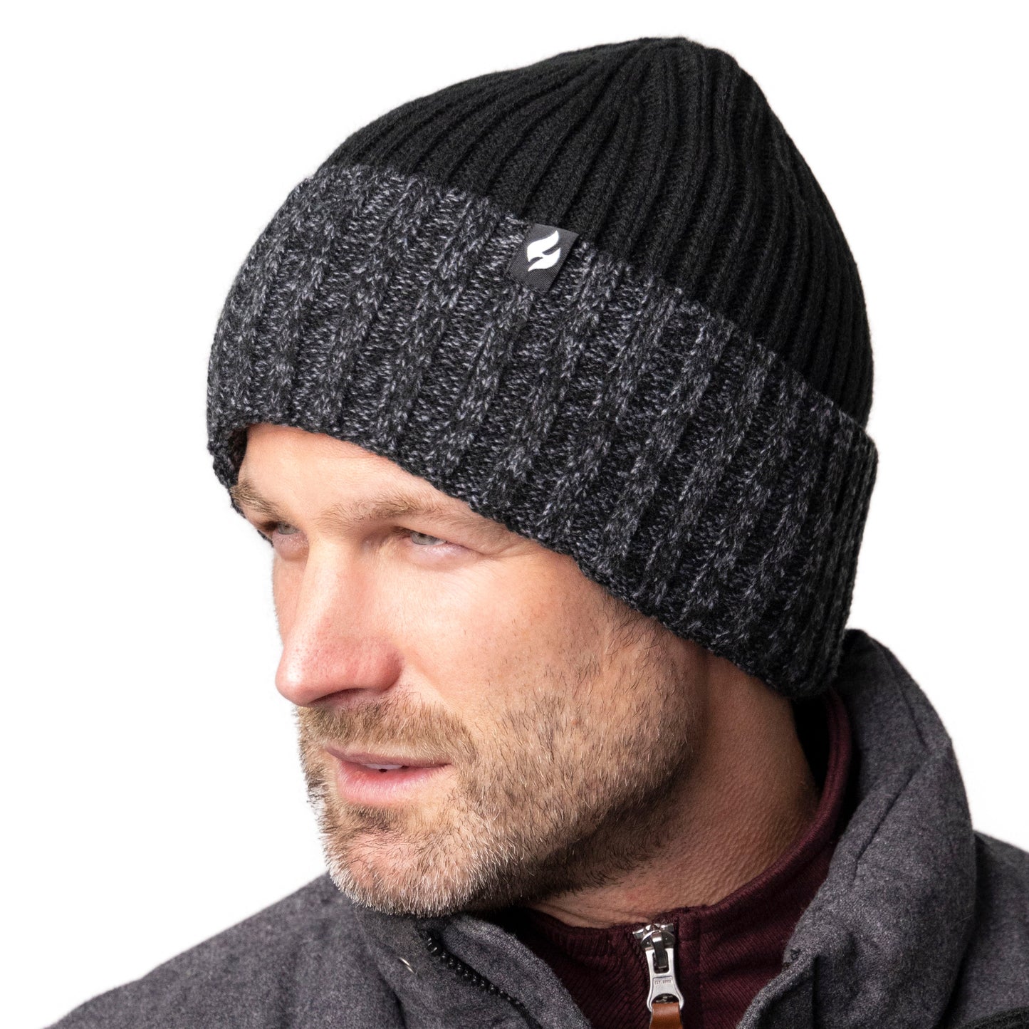 Mens Halmstad Turn Over Cuff Ribbed Hat - Black