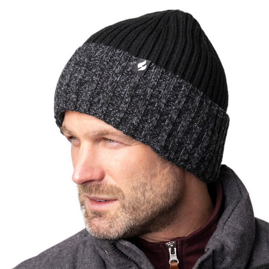 Mens Halmstad Turn Over Cuff Ribbed Hat - Black