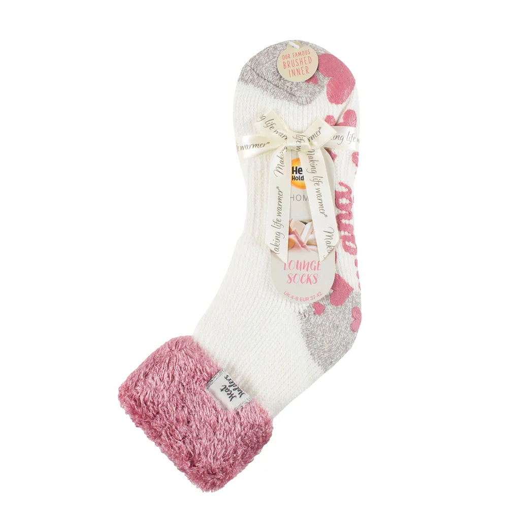 Heat Holders Damen Original Lounge-Socken mit umschlagbarem Federbund in Pink & Creme