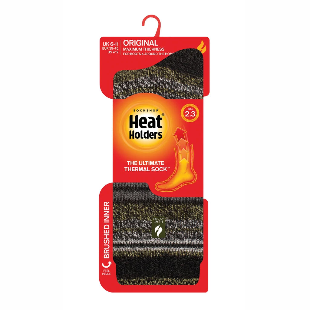 Heat Holders Herren Original Bari Thermosocken mit mehreren Streifen – Olivgrün