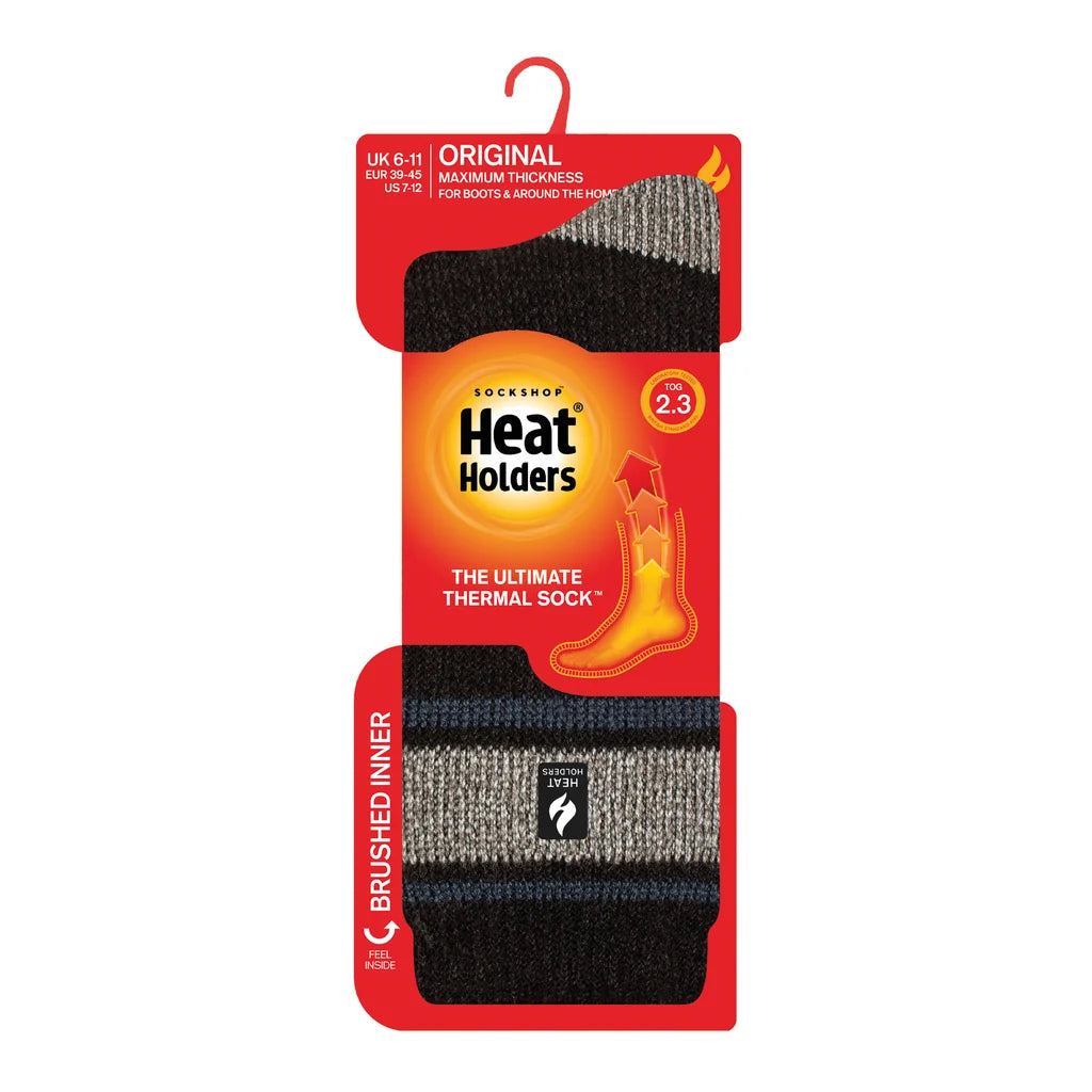 Heat Holders Herren Original Fraser Thermosocken mit Bündchen und Streifen – Anthrazit & Grau