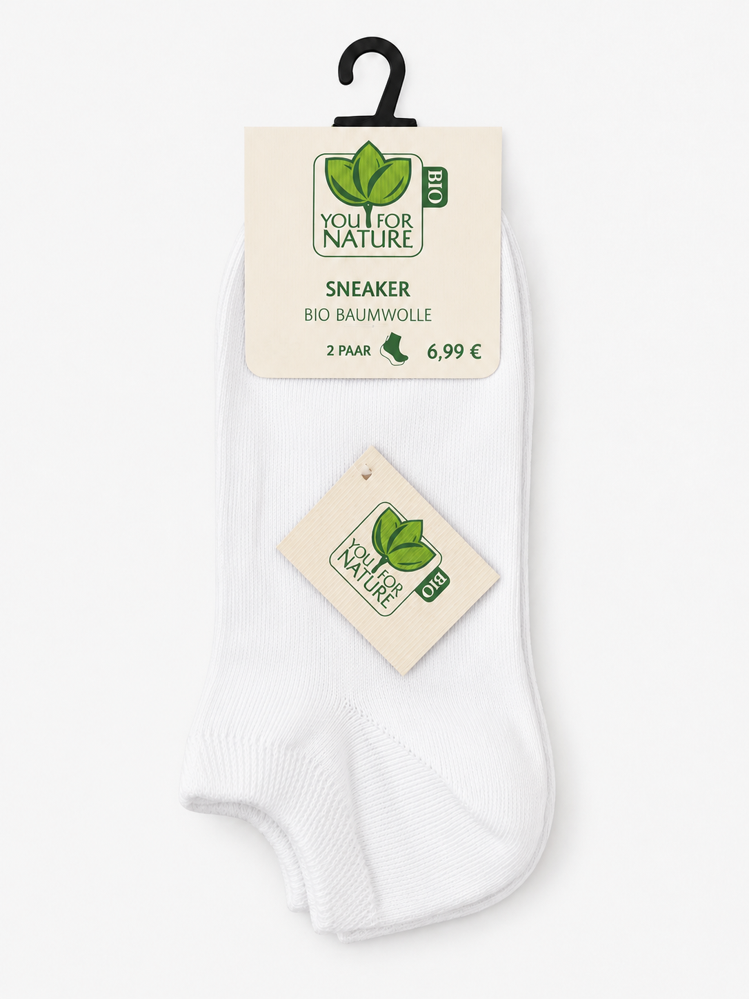 You For Nature Bio Baumwoll-Sneaker-Socken – Weiß - 2er Pack