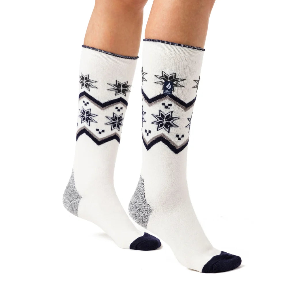 Heat Holders Damen Ultraleichte lange Ski- und Snowboardsocken - Creme Fairisle