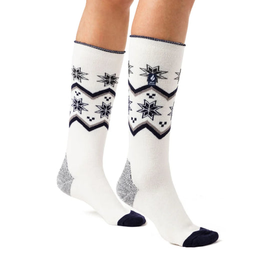 Heat Holders Damen Ultraleichte lange Ski- und Snowboardsocken - Creme Fairisle