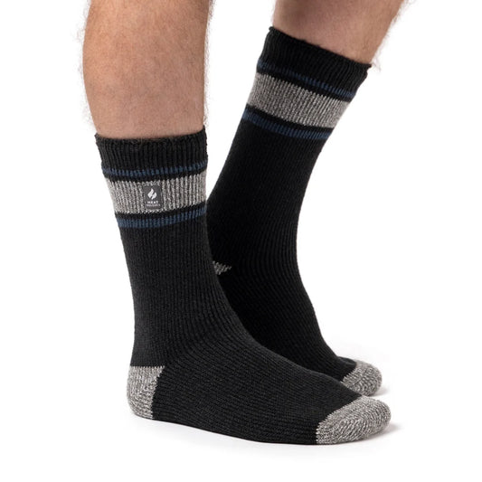 Heat Holders Herren Original Fraser Thermosocken mit Bündchen und Streifen – Anthrazit & Grau
