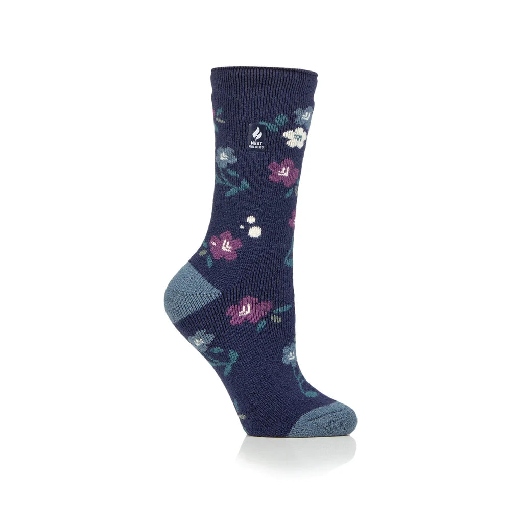 Heat Holders Damen Lite Thermosocken Lanuza mit Blumenmuster – Zartes Marineblau