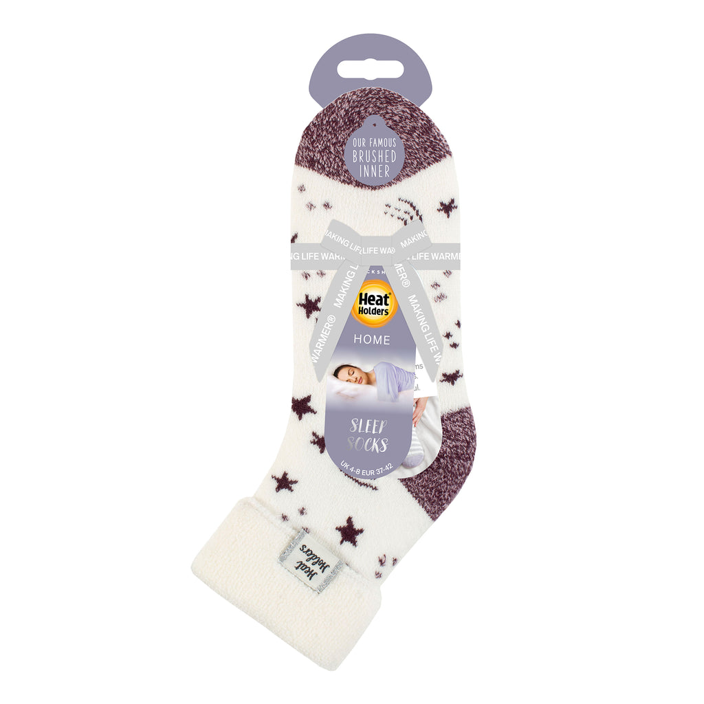 Heat Holders Damen Lite Orion Lounge-Socken mit umklappbarem Bündchen – Elfenbein & Cabernet Sterne