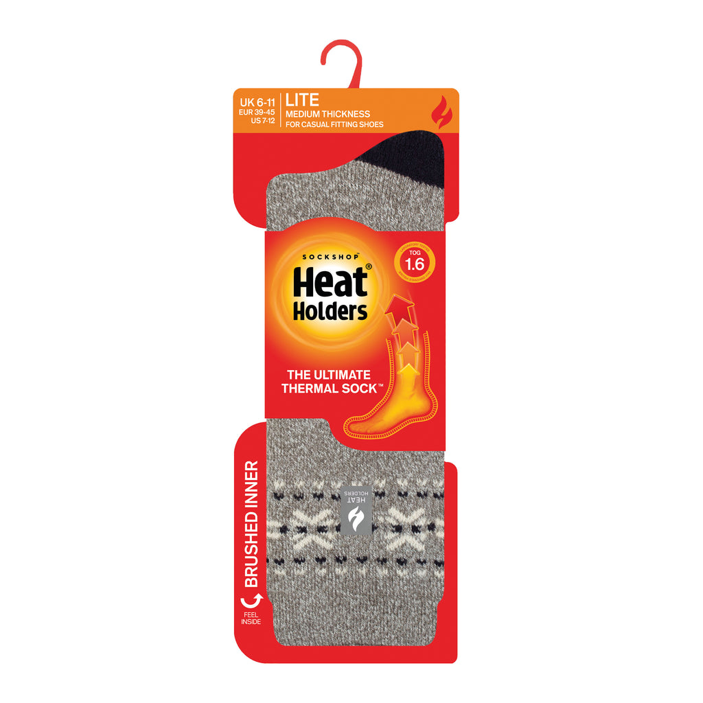 Heat Holders Herren Lite Matterhorn Fairisle Thermosocken - Mittelgrau