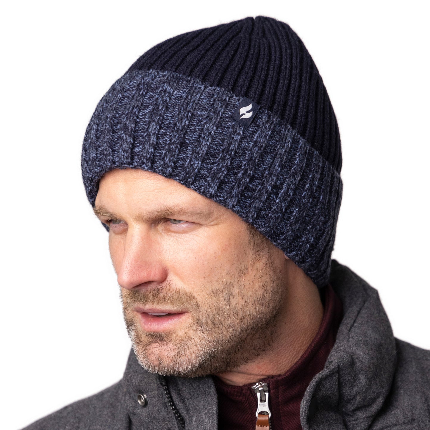 Mens Halmstad Turn Over Cuff Ribbed Hat - Navy