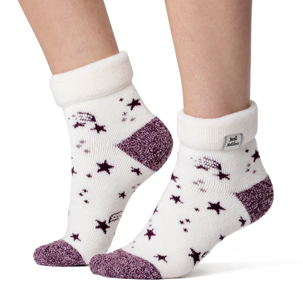 Heat Holders Damen Lite Orion Lounge-Socken mit umklappbarem Bündchen – Elfenbein & Cabernet Sterne