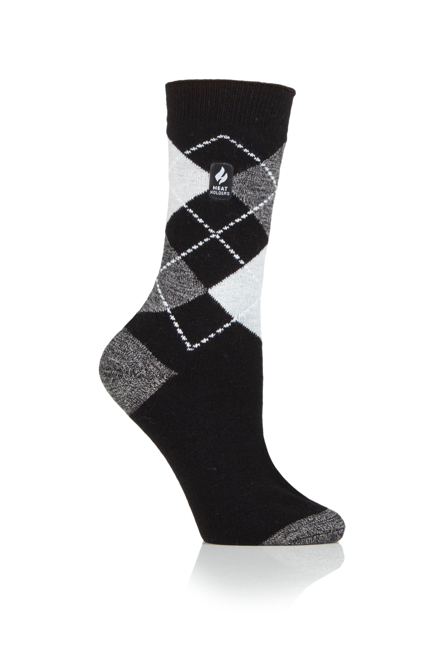 Ladies Ultra Lite Valletta Argyle Socks - Black & Grey